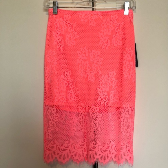 Lush 2 PC Set Coral-Pink Lace Crop Top and Skirt (New)-Size S/M - Picture 5 of 14